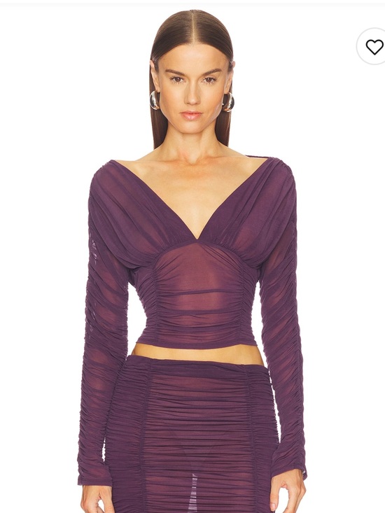 Camila Coelho Tops - Camila Coelho Ruched Long-Sleeve Crop Top in Plum
